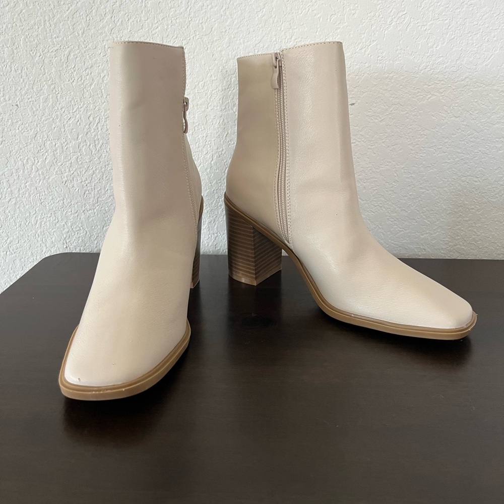 Pink Lily Off-White Heeled Boots Western Inspired